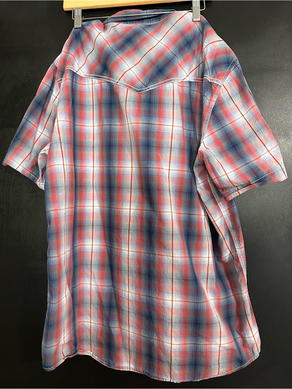 Men's Red, White & Blue Rafter C Plaid Short-Sleeve Western Shirt - Picture 2 of 3